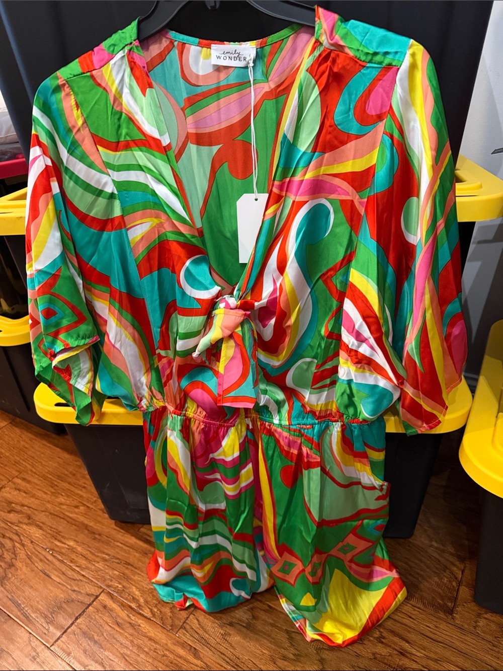 Emily Wonder Green Multicolor Tie-Front Peak A Boo Romper